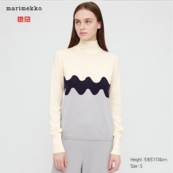 Uniqlo x marimekko wave abstract graphic wool long sleeves high neck Sweater - Picture 6 of 8